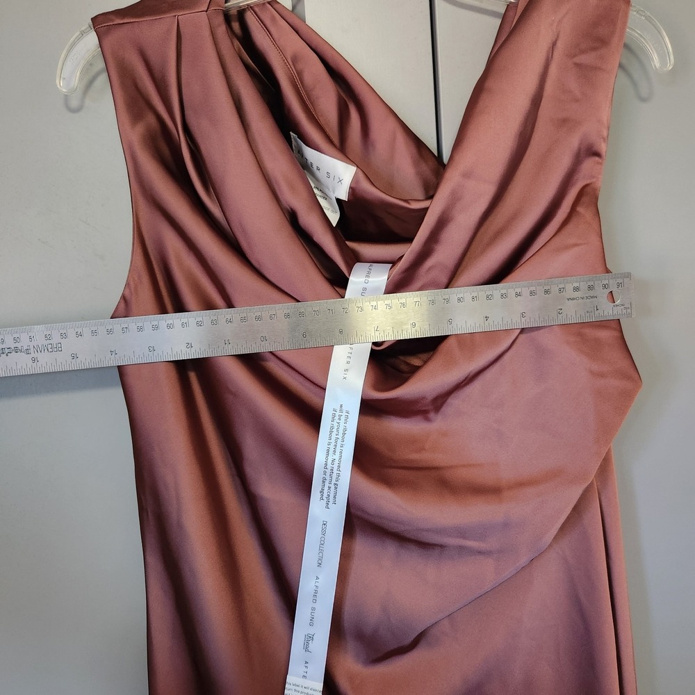 New After Six One-Shoulder Draped Cowl-Neck Maxi Dress style 6912 Cognac Gown - Picture 6 of 8